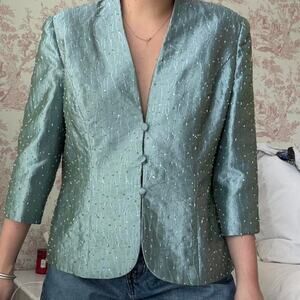 Vintage Alex Evenings blue metallic beaded blazer